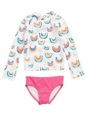 Harper Canyon 4 Swim Set Long Sleeve Rash Guard Set White Rainbow Clouds